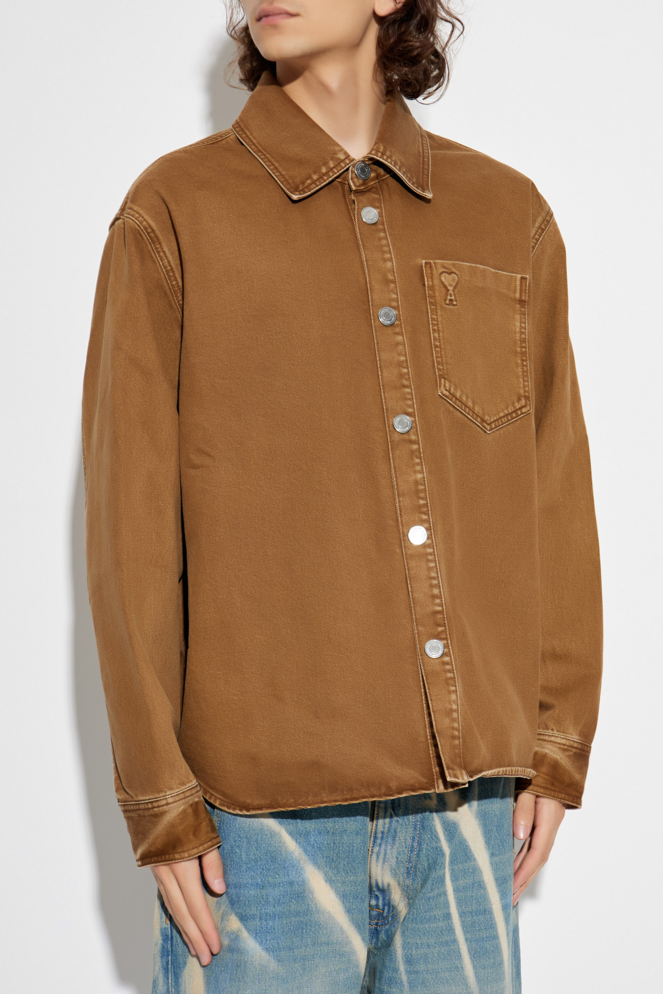 Brown Denim jacket with logo Ami Alexandre Mattiussi - Vitkac GB